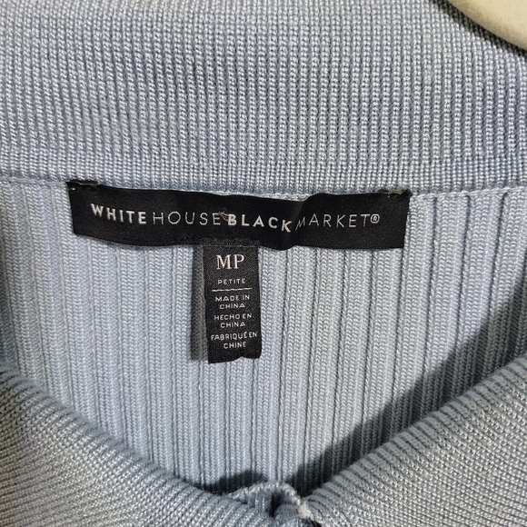 White House Black Market Light Blue Ribbed Cardigan, Size Petite Medium PM - Picture 2 of 5